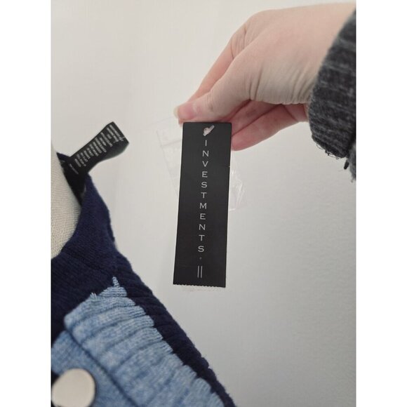 Investments Blue Striped Ribbed Knit Pullover Sweater Color Block Studded 1X - Picture 9 of 9